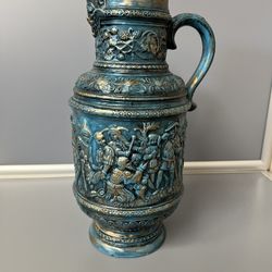 Forest Green, Large Clay pottery Jug  13" tall with handle