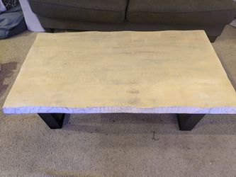 Solid Teak Live Edge Coffee Table – Heavy Industrial Metal Base (54" x 30")
