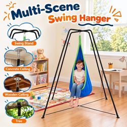 Sensory Swing Stand with Pod Swing for Autism Kids X-Shaped Frame,350 LBS Autism Swing with Stand ,Bottom Reinforced Support Straps,Hammock Chair Stan