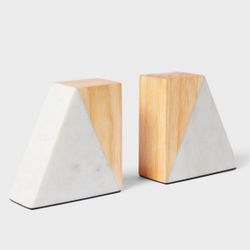 New 2pk Marble and Wood Bookend Set - Threshold™