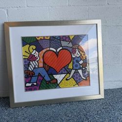 Romero Britto Style Framed Artwork-colorful Pop Art Love Piece