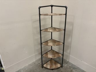 Industrial Style 5 Tier Corner Bookcase with Wooden Shelves