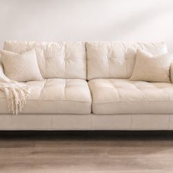 Cream Leather Sofa – Modern Neutral – Very Clean