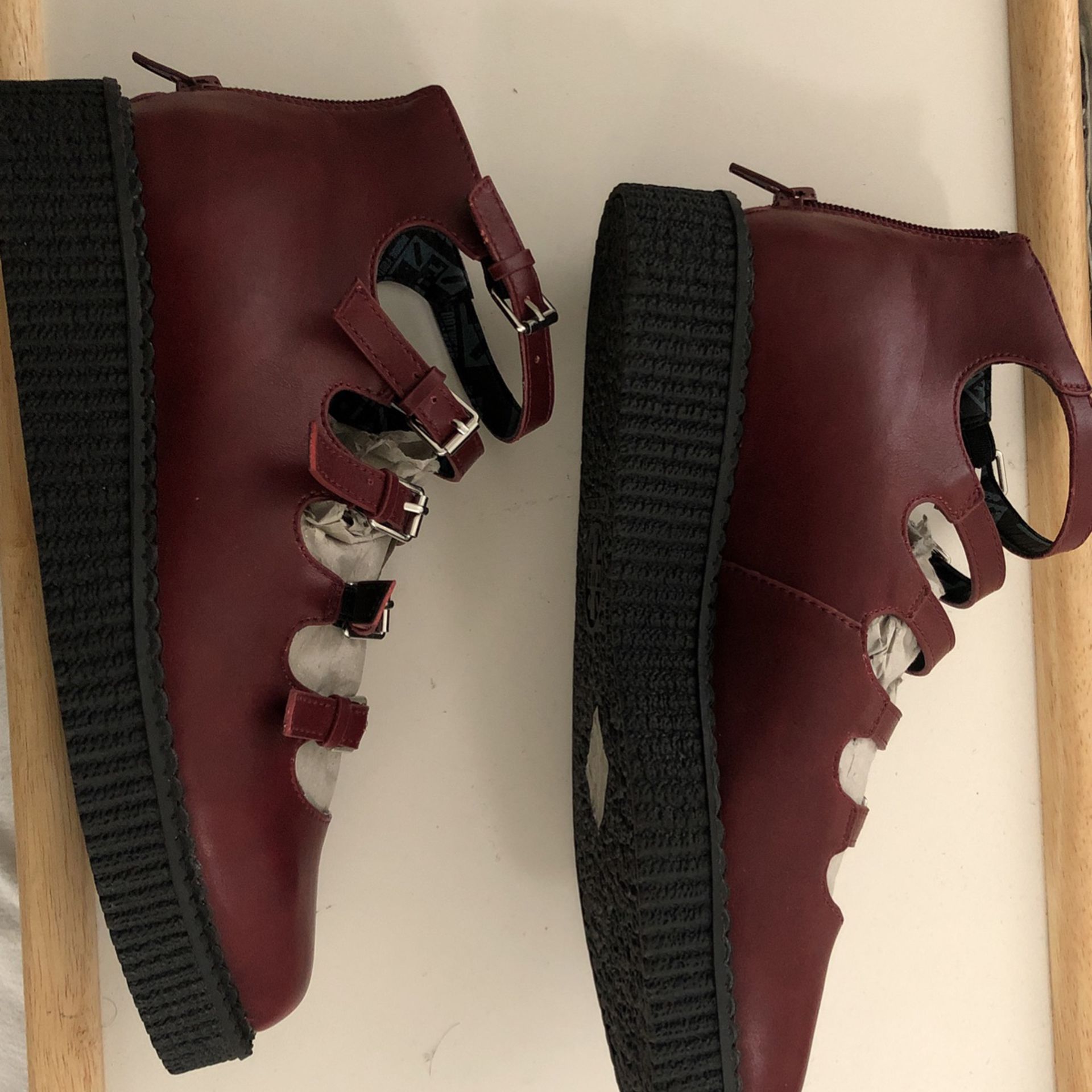 New shoes, who dis? Burgundy Rub-Off Multi Strap Pointed Mary Jane