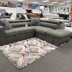 Gray Sleeper Sectional Sofa W/ Storage Ottoman For Sale ( Brand New Furniture)