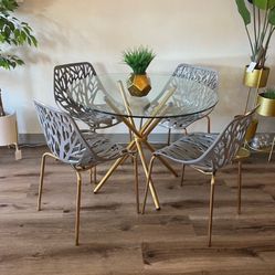 Gray Gold Dining Chairs And Table Set For 4