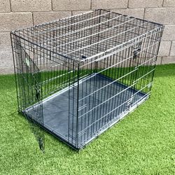 42” Two-Door iCrate Folding Dog Crate Kennel Leak-Proof Tray Secure Latches Metal Large Breeds