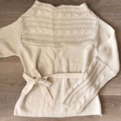 NEW  Women Cream White Braid Detail Belt Knit Sweater Size Small 