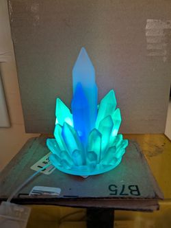 Handmade LED Teal Crystal Tower Lamp Resin Night Light Battery Decor