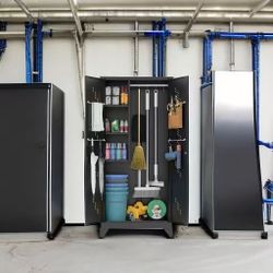 🥨75" Metal Storage Cabinet with Lockable Doors, Functional Garage Storage Cabinets, Heavy-Duty Tool Organization Cabinet with Hanging Rod & S-Hooks, 