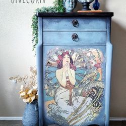 Alphonse Mucha Refinished Antique Music Cabinet