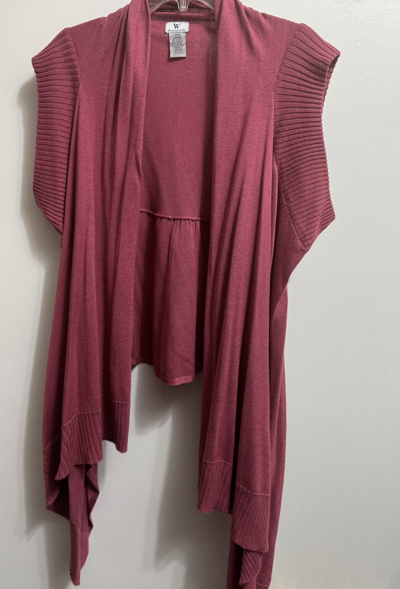 Worthington Size Large Maroon Sleeveless Women's Cardigan Sweater Casual
