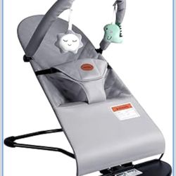 Baby Bouncer Seat for Infants 0-12 Months,AOOTSMILE Baby Rocking Chair with 3 Recline Positions, 3-Point Safety Harness, Washable Soft Cotton Fabric, 