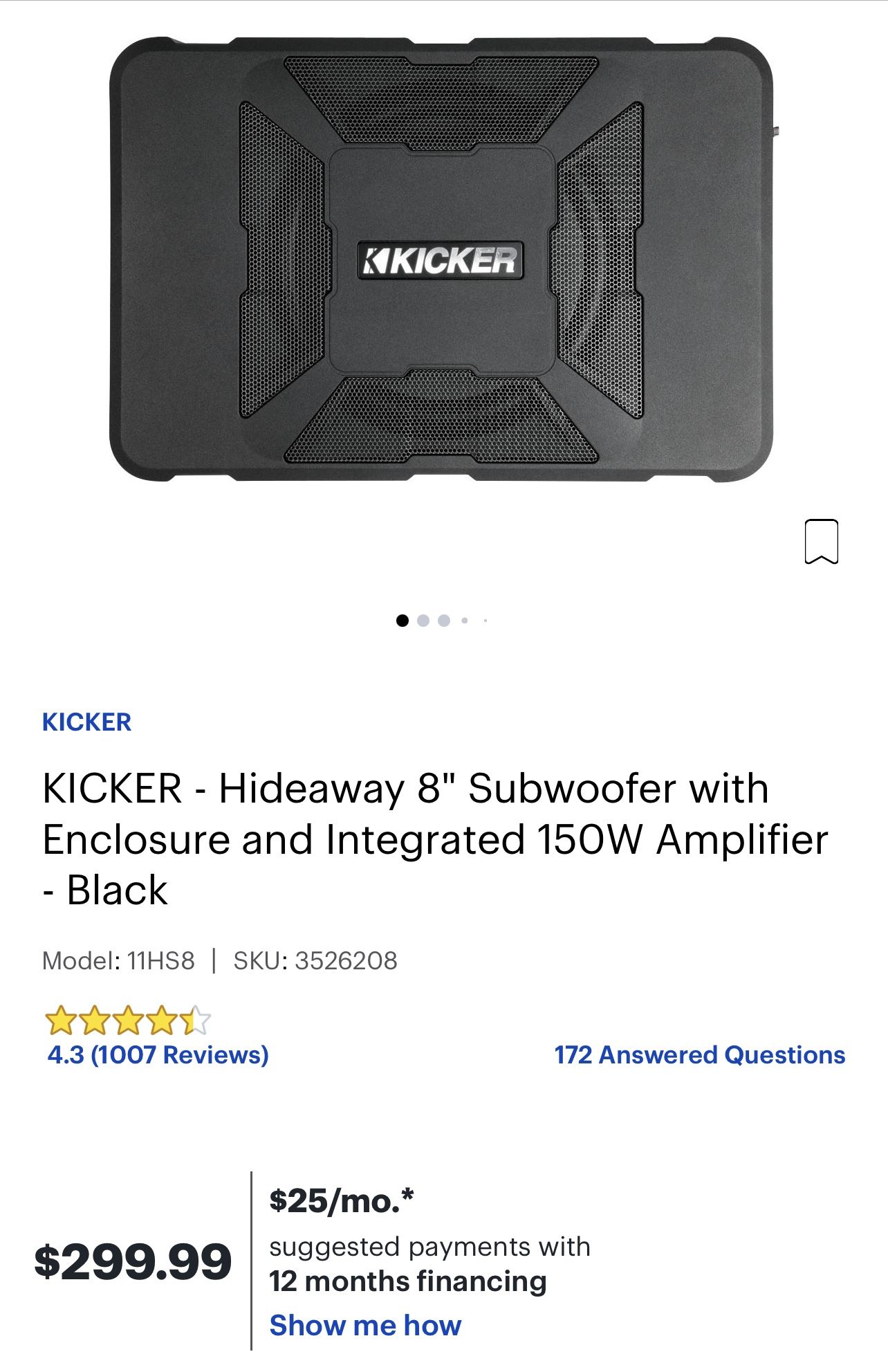 Kicker 8’ Inch Subwoofer Enclosure 150 Watts