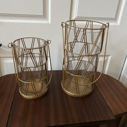 Set Of 3 Metal And Glass Gold Lantern