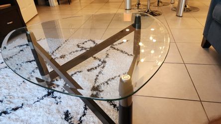 Triangle Glass And Wood Coffee Table