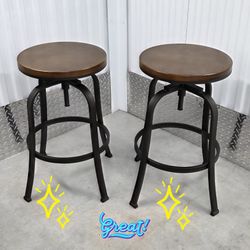  Bar Stool, 29" High, Adjustable Industrial Brown Seat with Footrest for Kitchen, Counter Height, Home Island