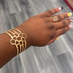 Gold Tone Flower Cuff Bracelet