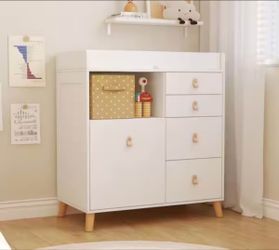 FUFU&GAGA
White 5-Drawer 33.5 in. Width Wooden Stylish Kids Low Dresser, Chest of Drawers, Storage Cabinet with Open Shelf