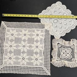 Vintage Doily lot. 3 pcs, good vintage condition with some small stains/spots.