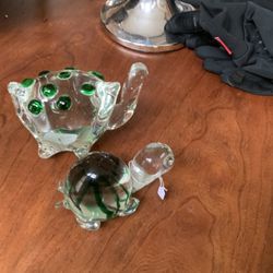 Pair Of Glass Turtles 