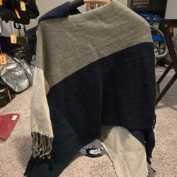 Blue and Gray Striped Sweater Poncho style Cardigan