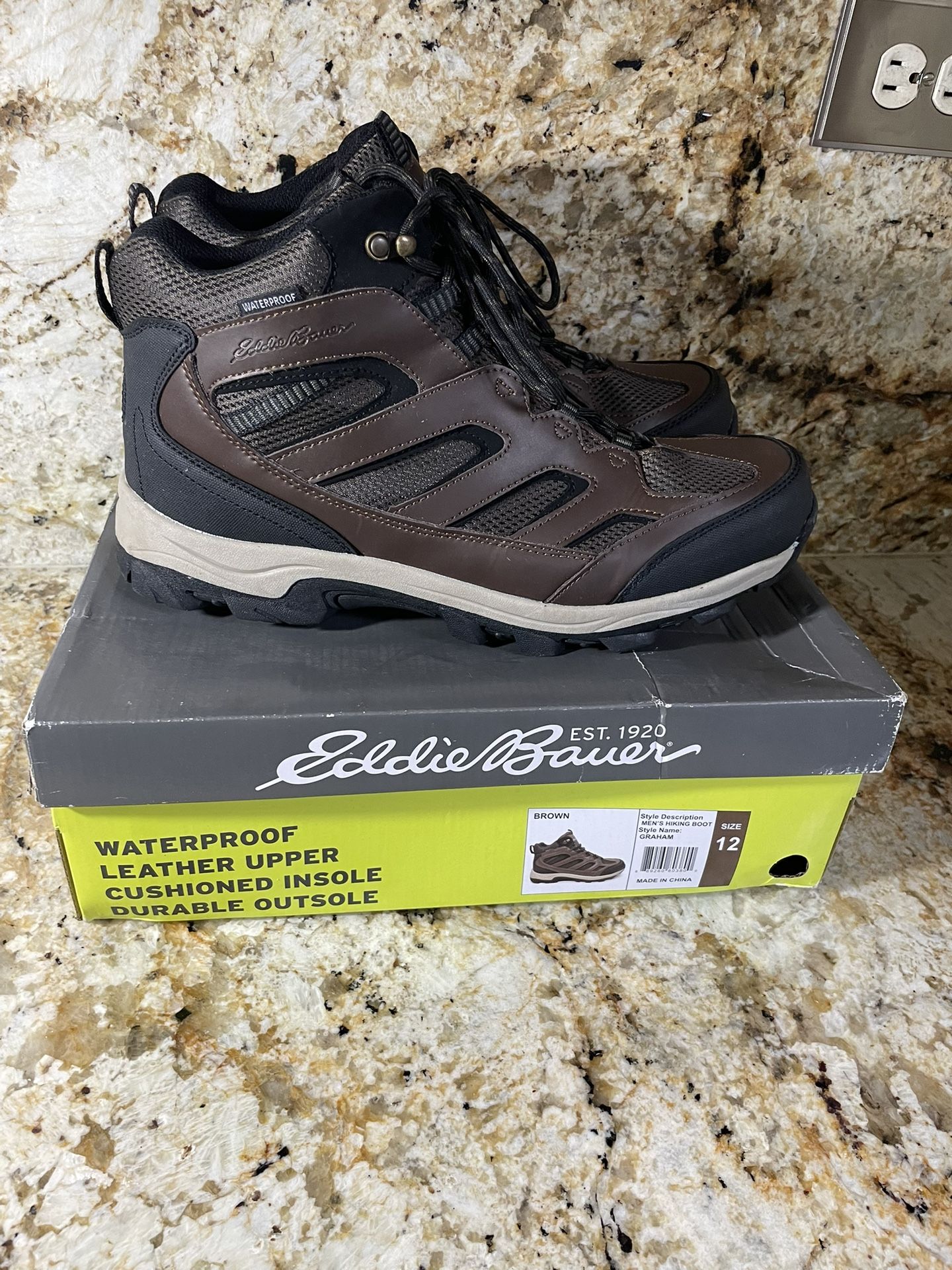 Eddie Bauer Men's Leather Graham Waterproof Hiking Boot-Size 12