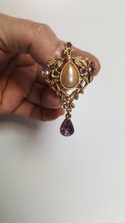 Beautiful Gold, Pearl, Purple Gem - pin jewelry