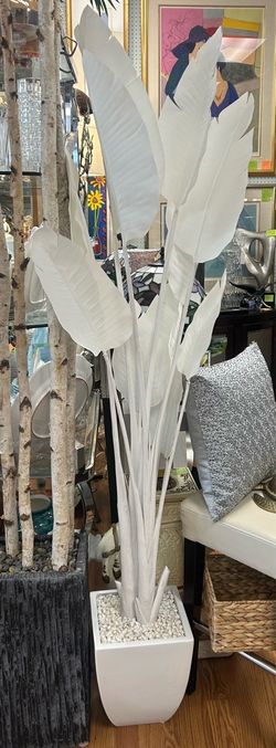 6 Foot White Artificial Faux Georgia Banana Palm Leaf Tree in planter