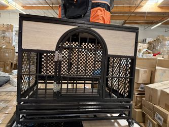 36-Inch Heavy-Duty Dog Crate with Doors and Lockable Wheels