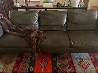 charcoal leather sofa — mid-century modern, 3-seat