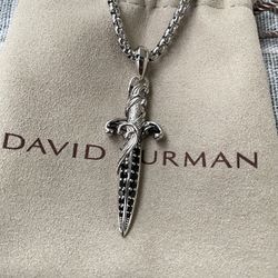 David Yurman Waves Dagger Amulet Sterling Silver with Black Diamonds, 31 mm