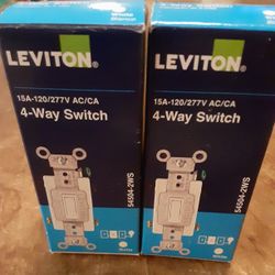 2 new Leviton 15 Amp Single-Pole Toggle Framed 4-Way AC Switch, White