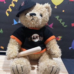 MLB GIANTS TEDDY BEAR - PRINCESS PEACH &  PINK CHEETAH DOG PLUSH- FLUFFY 11 INCHES WITH HIS CAP AND BAT!