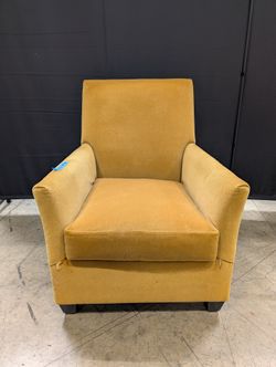 Tan Upholstered Armchair with Square Arms