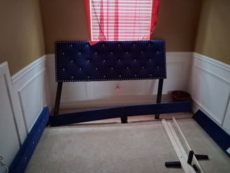 Navy Blue Tufted Upholstered Bed Frame