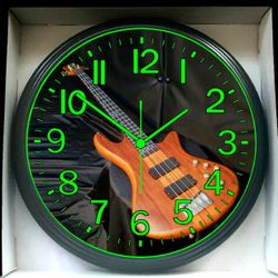 Bass Guitar Music Studio Lounge Glow in the Dark Wall Clock New