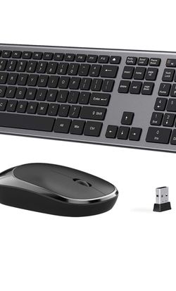 Rechargeable Wireless Keyboard Mouse Combo, Stylish Slim Keyboard and Mice - LEKVEY 2.4G 109 Keys Full-Size Quiet Keyboard Mouse Set for Windows Compu