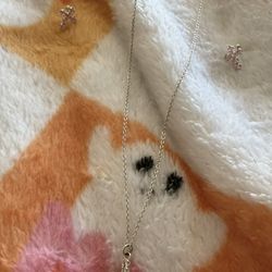 Silver Necklace And Pink Cross Earrings 