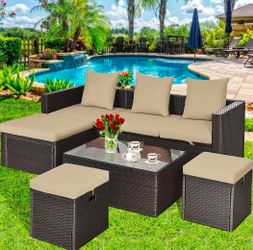 5pc Rattan furniture outdoor garden lawn backyard adjustable sofa ottoman