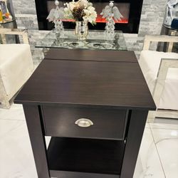 ✨ Dark Wood Nightstand / Side Table with Drawer  ✨