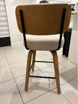 Counter Height Bar Stools Set of 2 Beige and Walnut