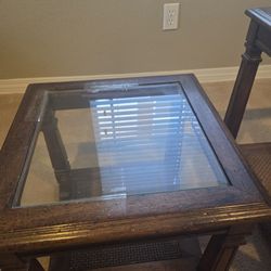 End Tables, 3 Sizes. Wood With Glass Inserts