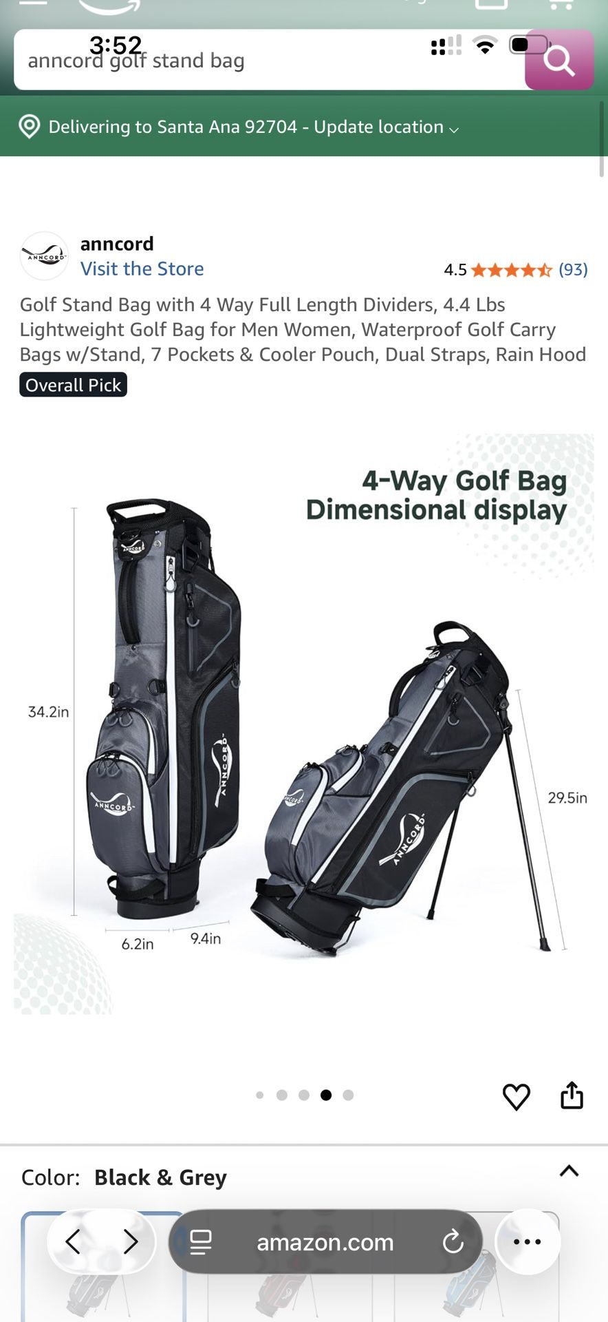 Golf Stand Bag with 4 Way Full Length Dividers, 4.4 Lbs Lightweight Golf Bag for Men Women, Waterproof Golf Carry Bags w/Stand, 7 Pockets & Cooler Pou