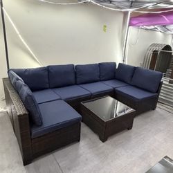 No Assemble Require!!! New 7 Pieces Wicker Outdoor Patio Furniture set Sectional Sofa Set ottoman table