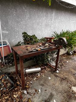Work table with vice clamp attached