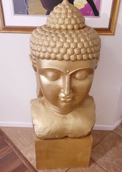 Large Gold Buddha Head Bust Sculpture