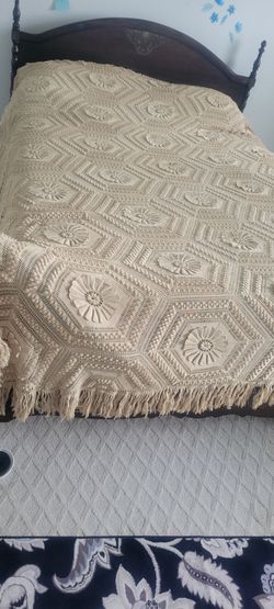 Vintage tan-light brown Crocheted Bedspread
