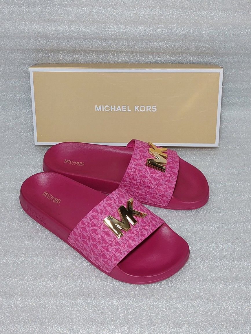 Michael Kors Designer Sandals Slides. Pink Gold. Brand New In Box. Size 9 Women's Shoes. Authentic