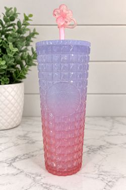 🌸 Starbucks Pink & Lavender Ombré Tumbler 24oz w/ Flower Straw Topper